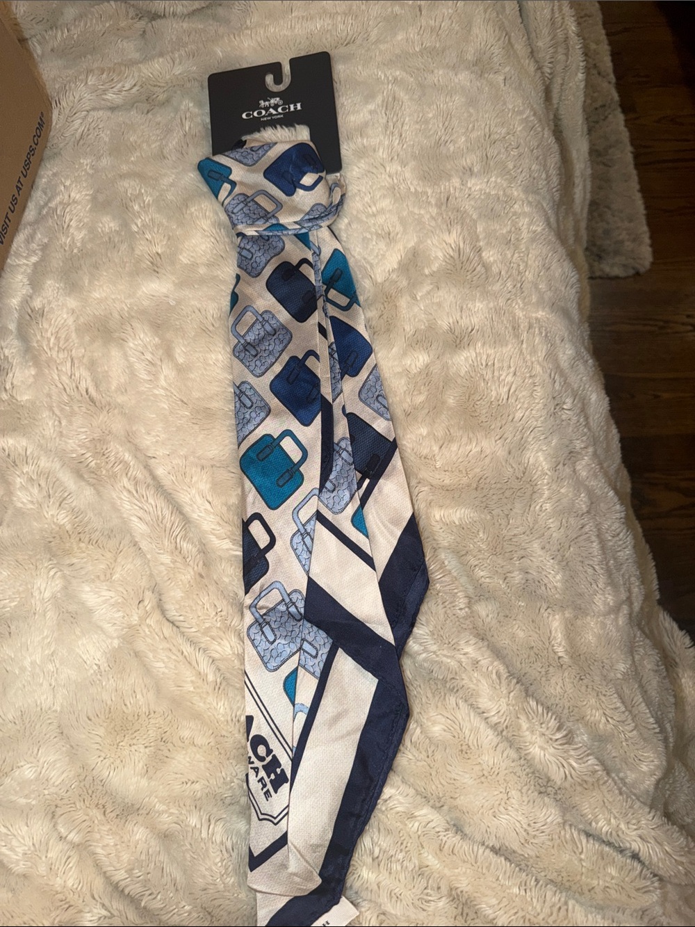 Coach Trompe L’Oeil Bag Print Silk Square Scarf in Blue